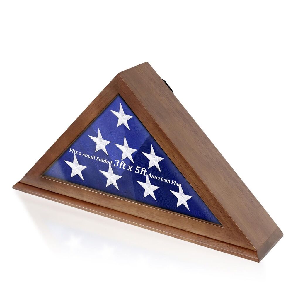 Solid Wood Flag Display Case for 3x5 Folded American Flag Walnut New In Box